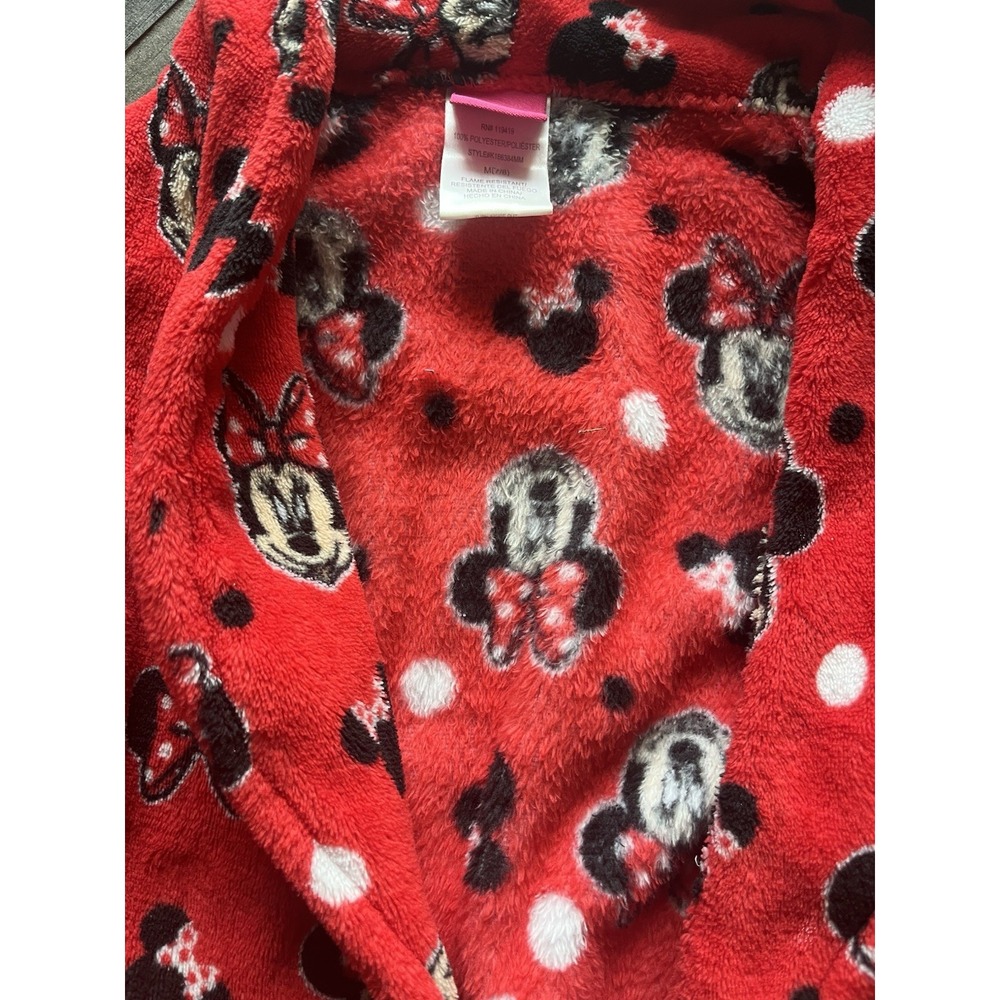 Girls DISNEY Minnie‎ Mouse Red/Plush Robe Size 7/8 with tie belt - Picture 4 of 6